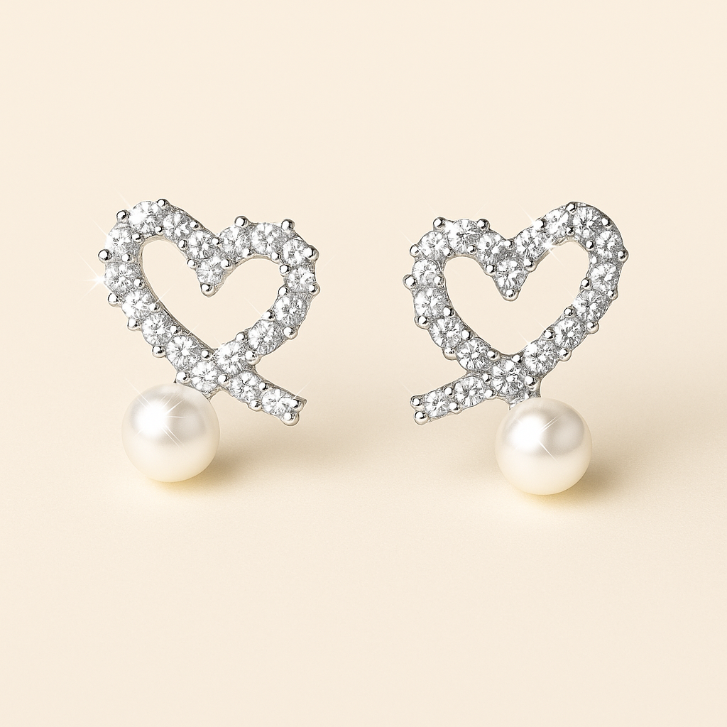 PEARL Heart Earrings with Zirconia